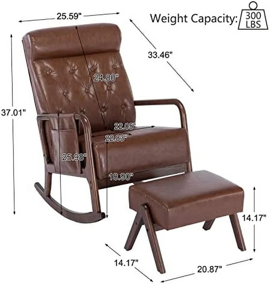 Mid-Century Upholstered Glider Rocker with Ottoman D667