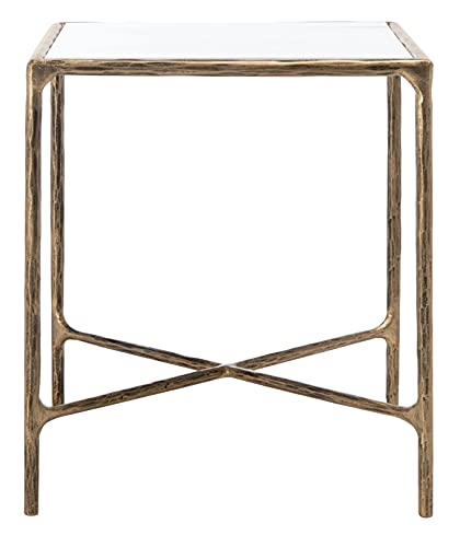 Brass Metal Tempered Glass Top Square End Table U26973