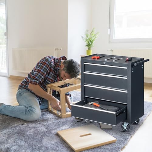 4 Drawer Rolling Metal Tool Chest with Lock J689