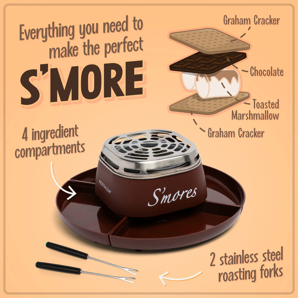 Electric Stainless Steel S'mores Maker with 4 Compartment Trays and 2 Roasting Forks S391