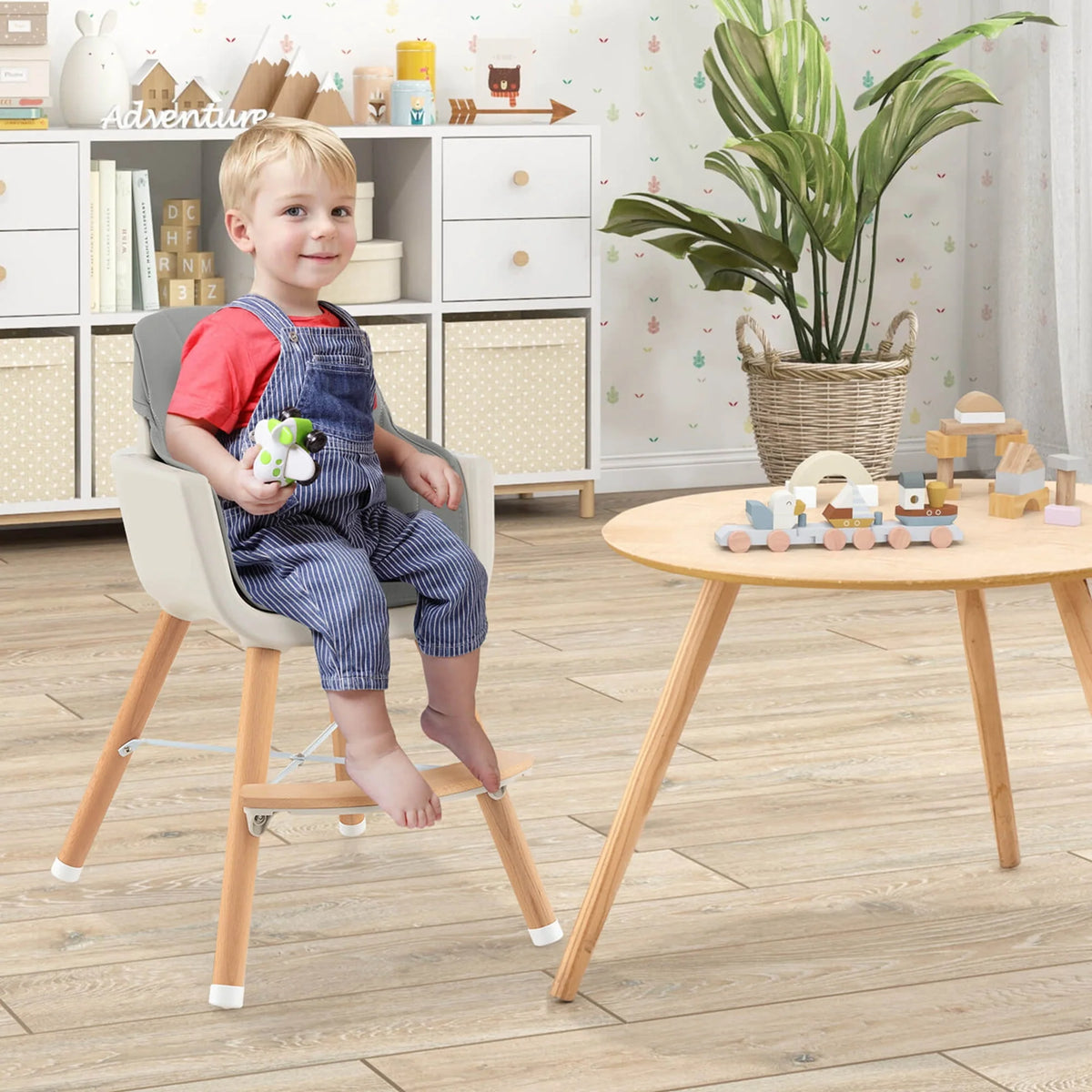 3 in 1 Convertible Wooden High Chair Beige E4319