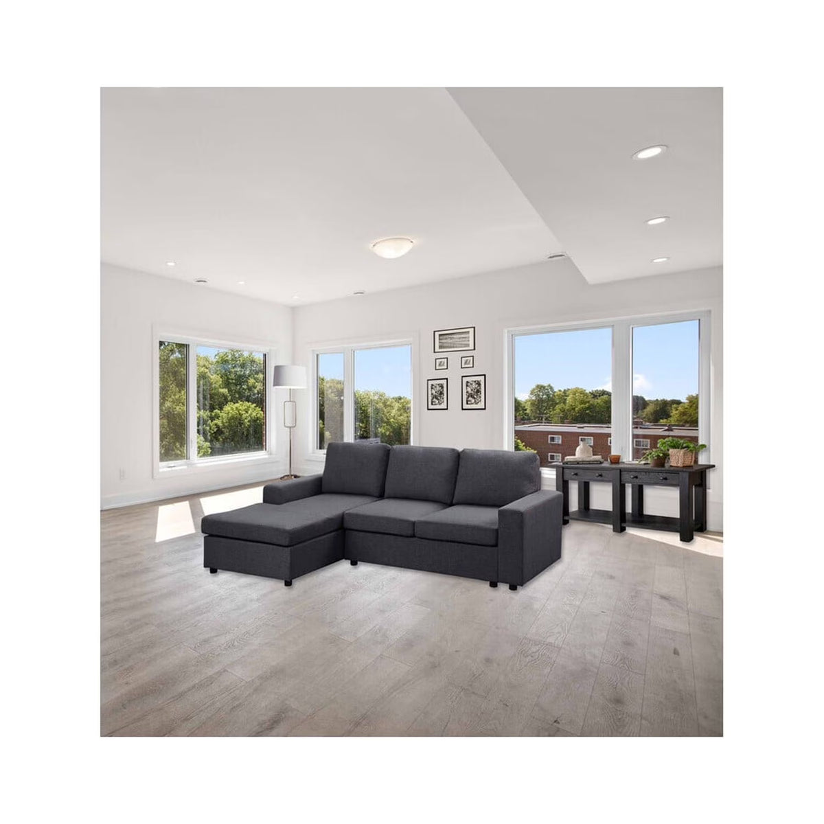 Dark Gray Linen Sofa with Reversible Chaise O134690