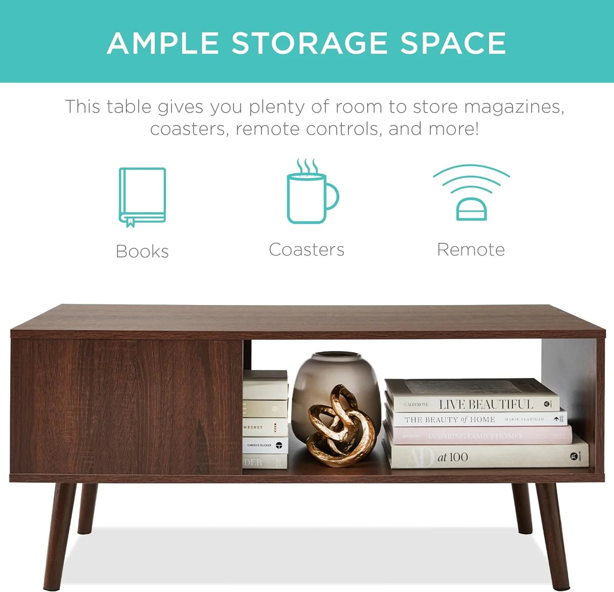 Mid-Century Modern Wooden Coffee Table with Open Storage Shelf F38444