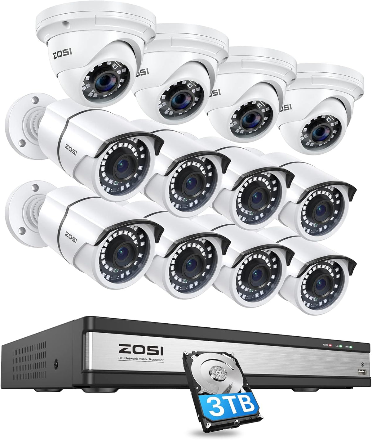 4K 16 Channel Security Camera System with 3TB Hard Drive and 12 x 5MP Cameras S73711