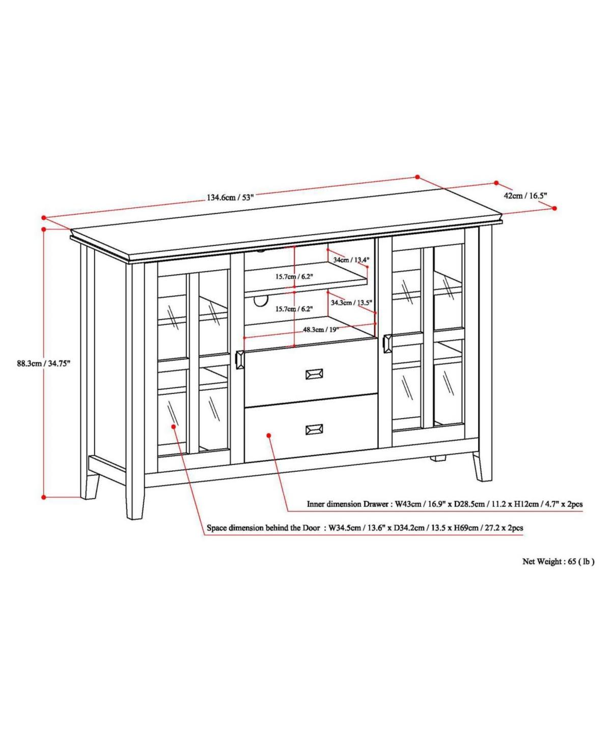 Solid Wood TV Media Stand in Russet Brown B796