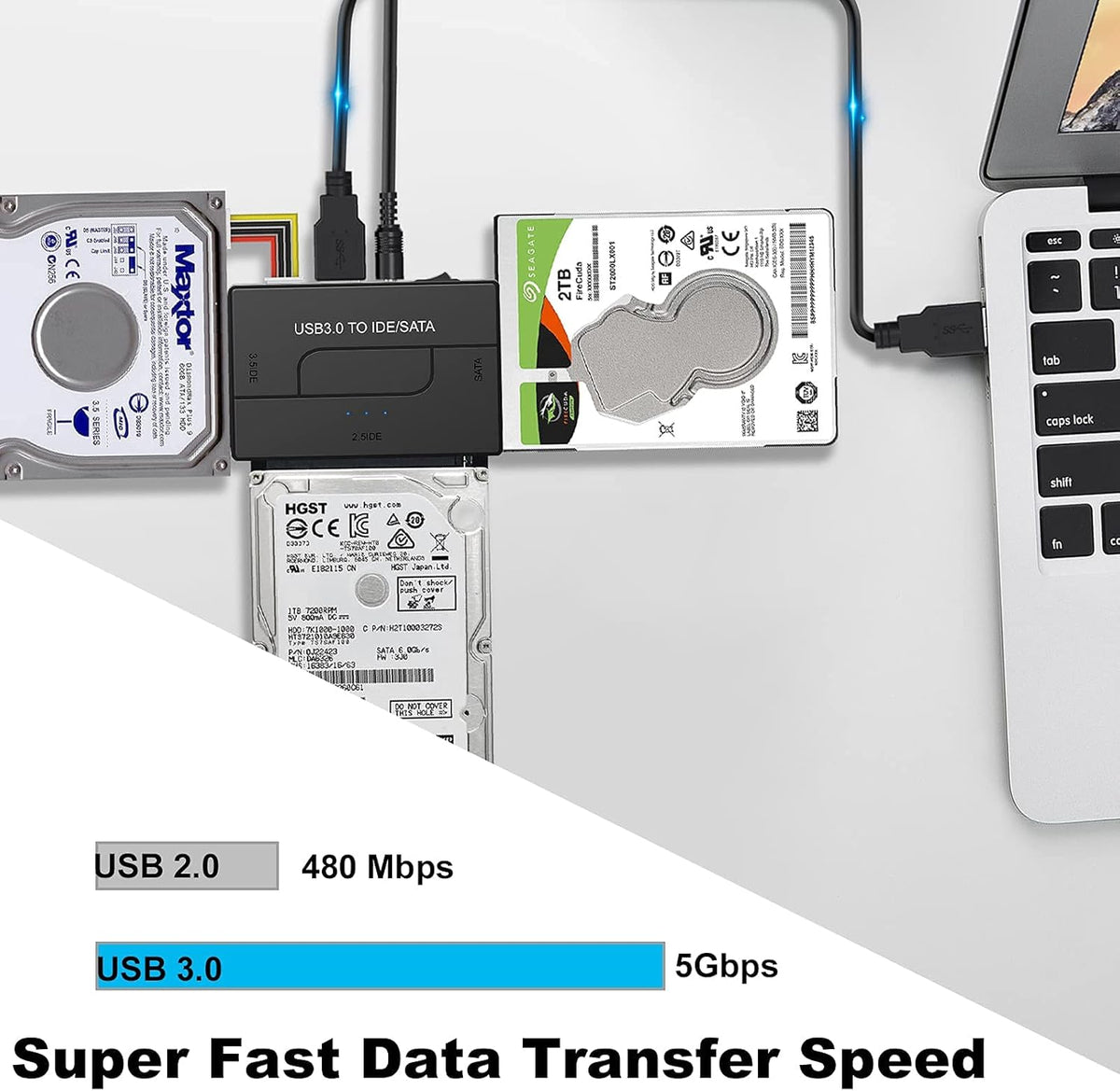 SATA IDE to USB 3.0 Adapter for 2.5 3.5-Inch HDD SSD with 12V 2A Power Supply Pack of 2 T805