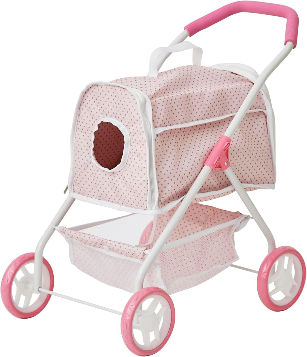 Pink/Gray Doll Stroller with Detachable Pet Carrier C6712