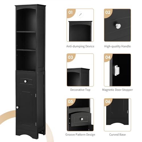 Grey Tall Bathroom Cabinet with Door and Adjustable Shelf B42036