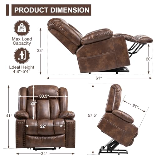 Light Brown Power Lift Recliner Chair with Heat and Massage X318109