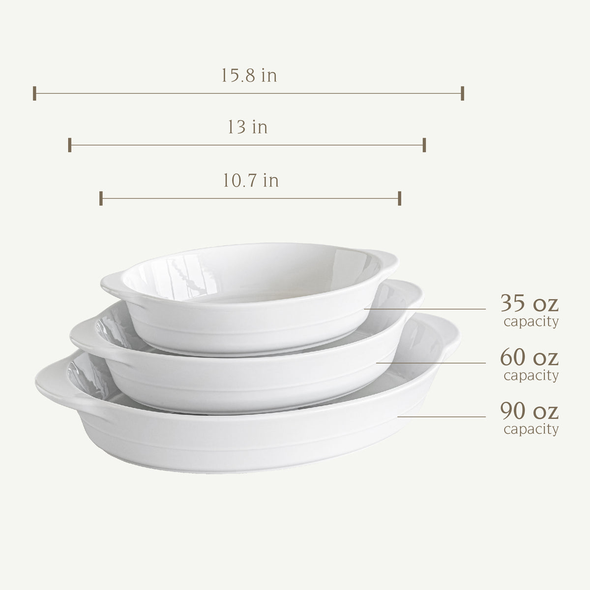 Set of 3 White Porcelain Oval Bakers I417174