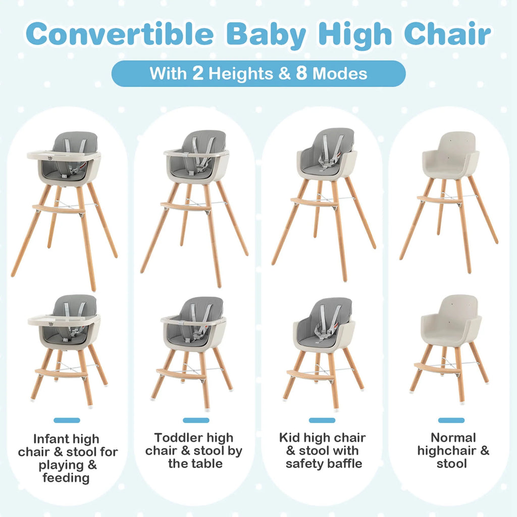 3 in 1 Convertible Wooden High Chair Beige E4319