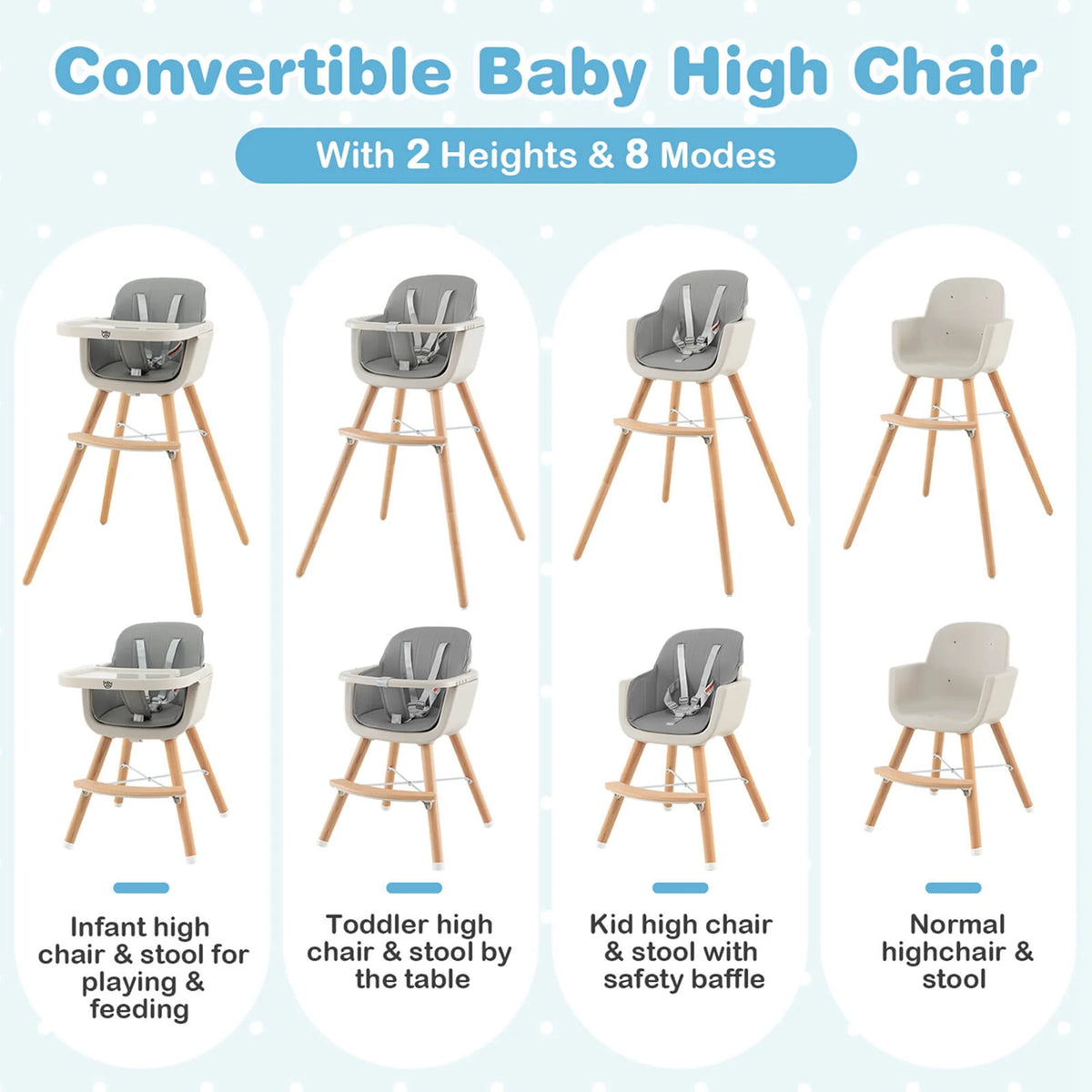 3 in 1 Convertible Wooden High Chair Beige E4319