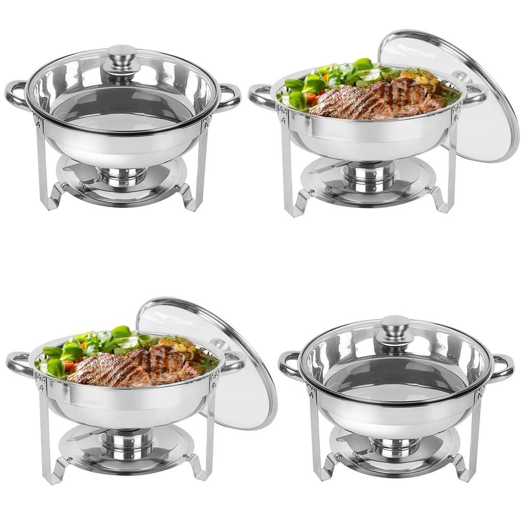 5Qt 4 Packs Stainless Steel Chafing Dish Set with Glass Lid H8073