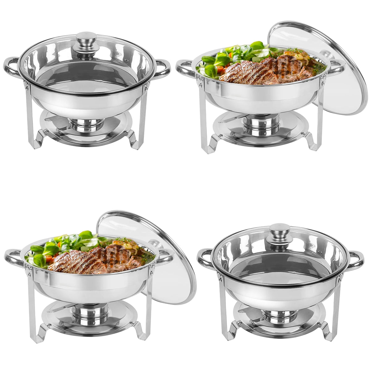 5Qt 4 Packs Stainless Steel Chafing Dish Set with Glass Lid H8073