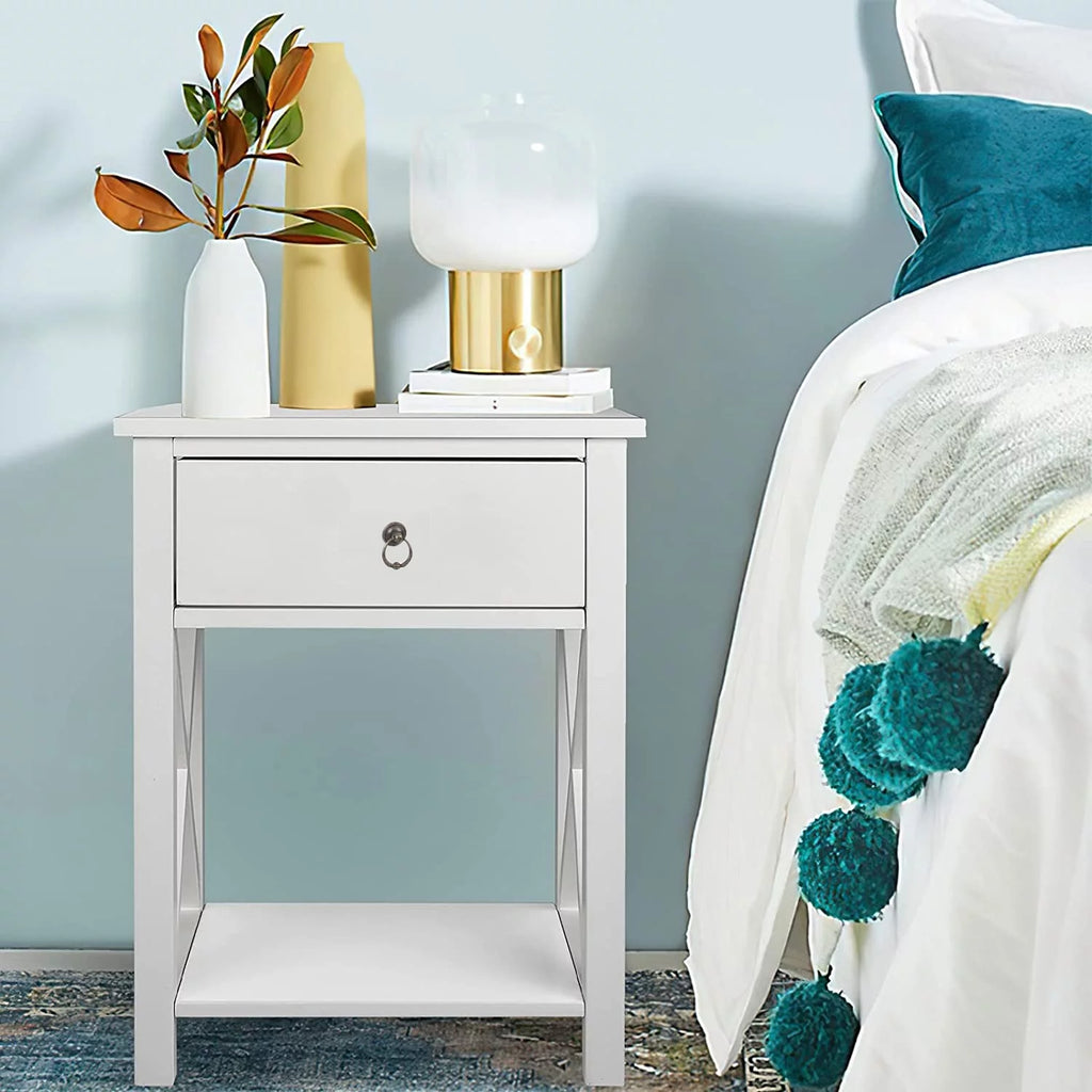 Set of 2 White Nightstands with Drawer Storage U21615