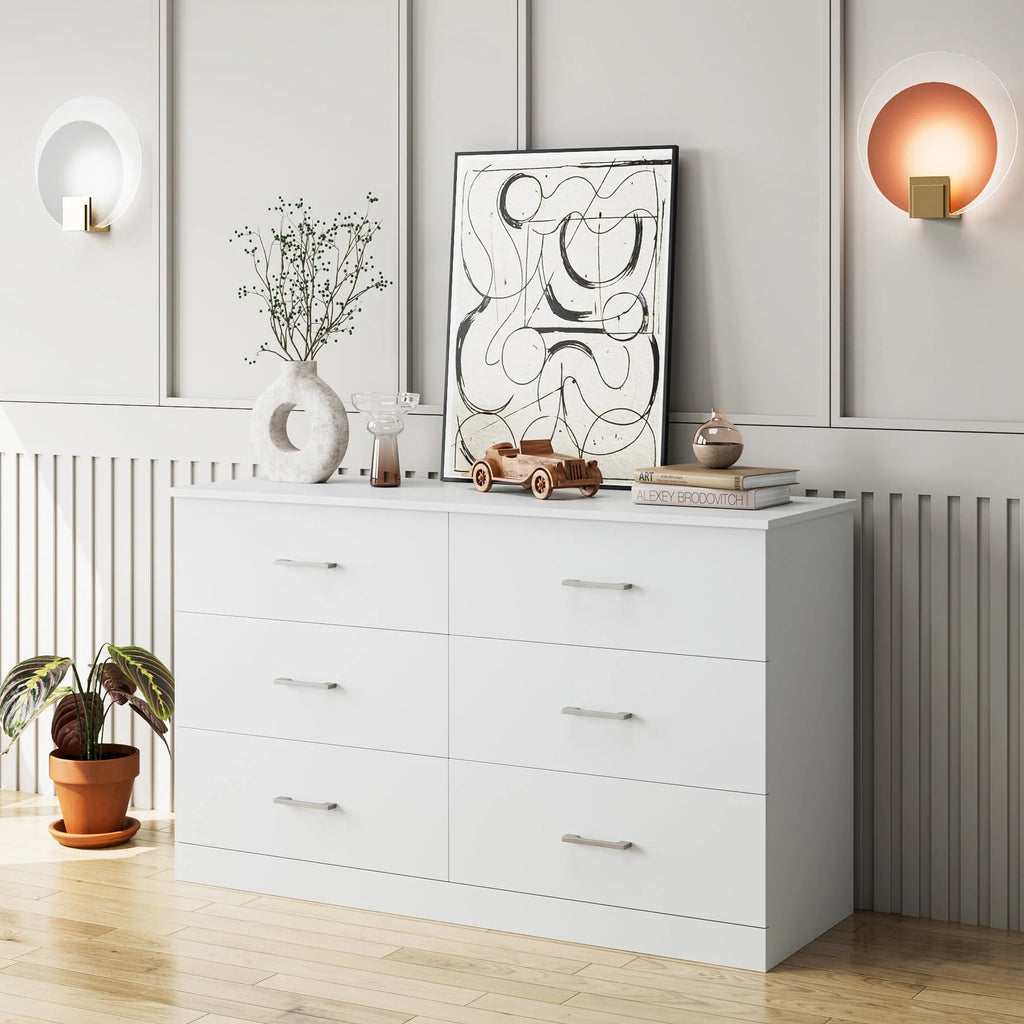 White 6 Drawer Wood Dresser M507