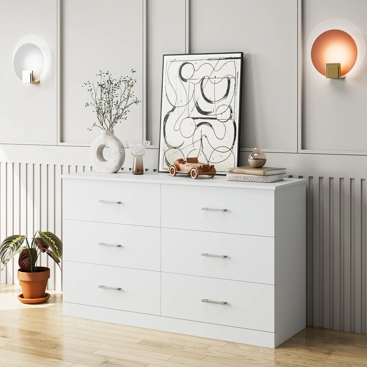 White 6 Drawer Wood Dresser M507