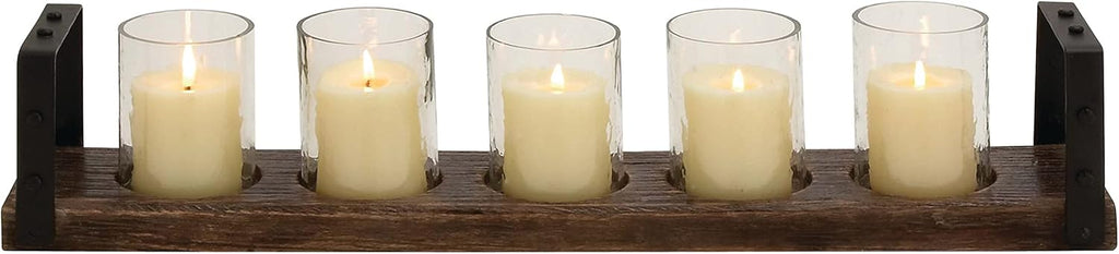 Wood Metal Glass Candle Holder 28 by 5-Inch X9174