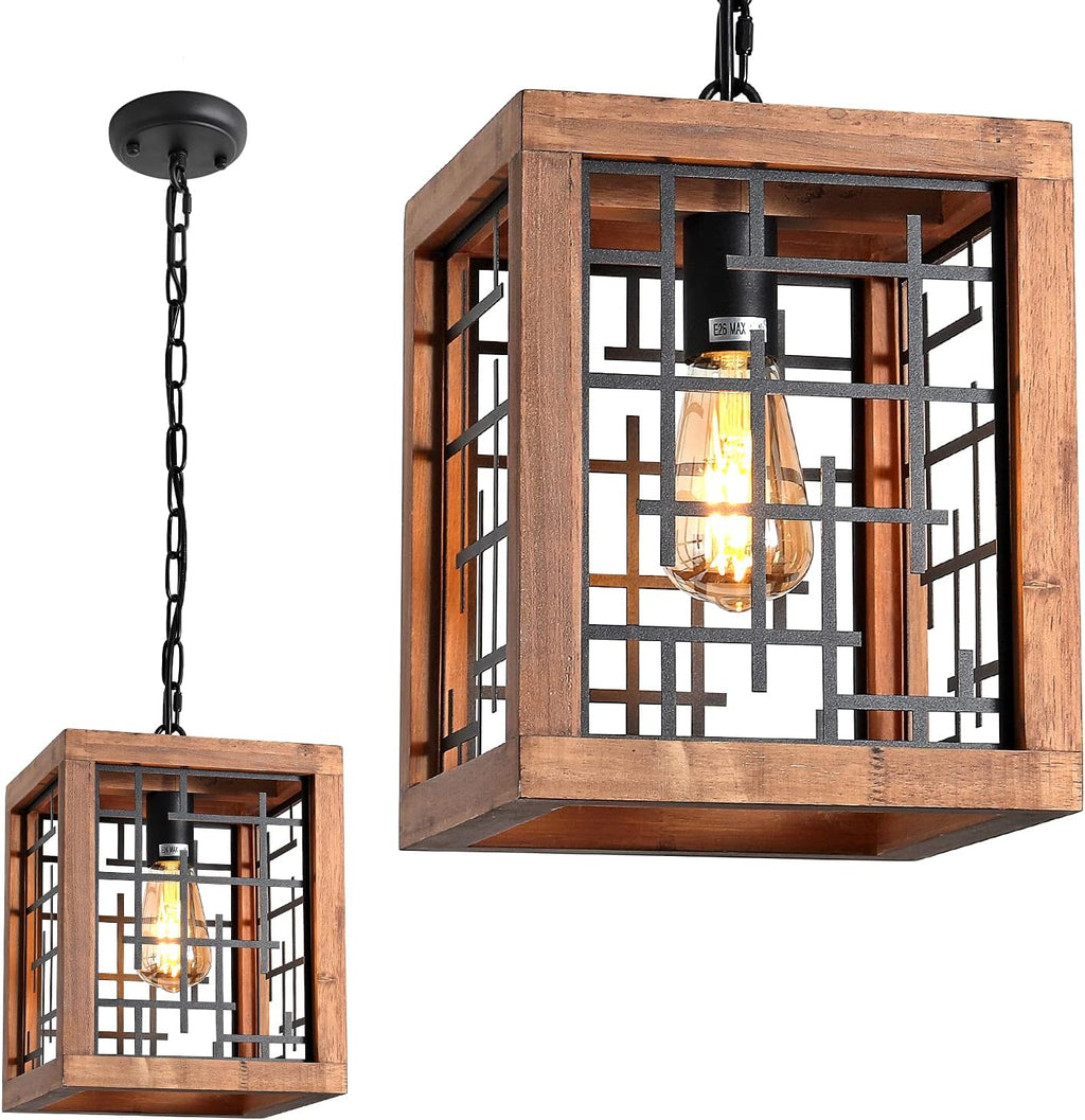 3-Lights Wood Chandelier with Cage Shade L865633