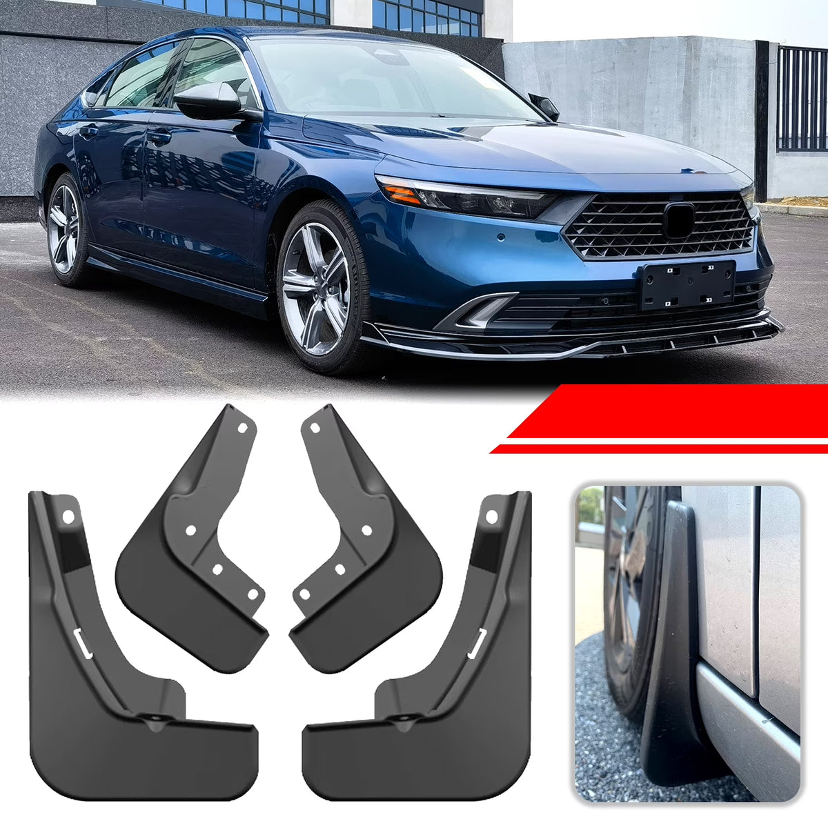 Black Mud Guard Set for Honda Accord Sedan H2612