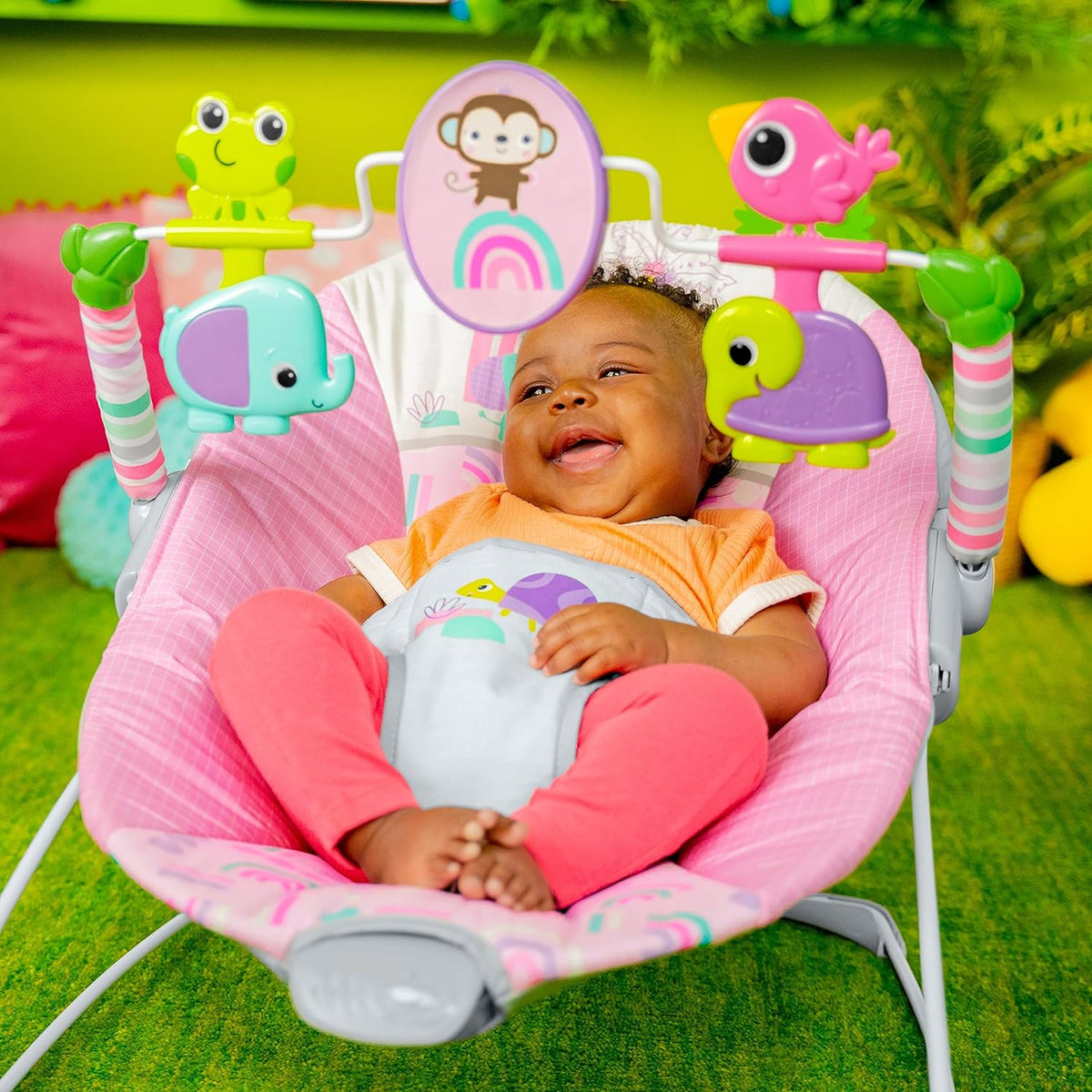 Pink Portable Baby Bouncer with Toy Bar, Max Weight 20 lbs. S522021