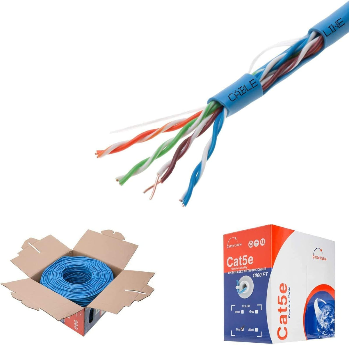 Plenum CAT5e 1000FT CMP Cable Black Solid 24 AWG Bulk Box Cat5 Networking Wire S642104