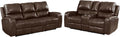 Brown Leather Power Reclining Sofa and Loveseat Set X18968