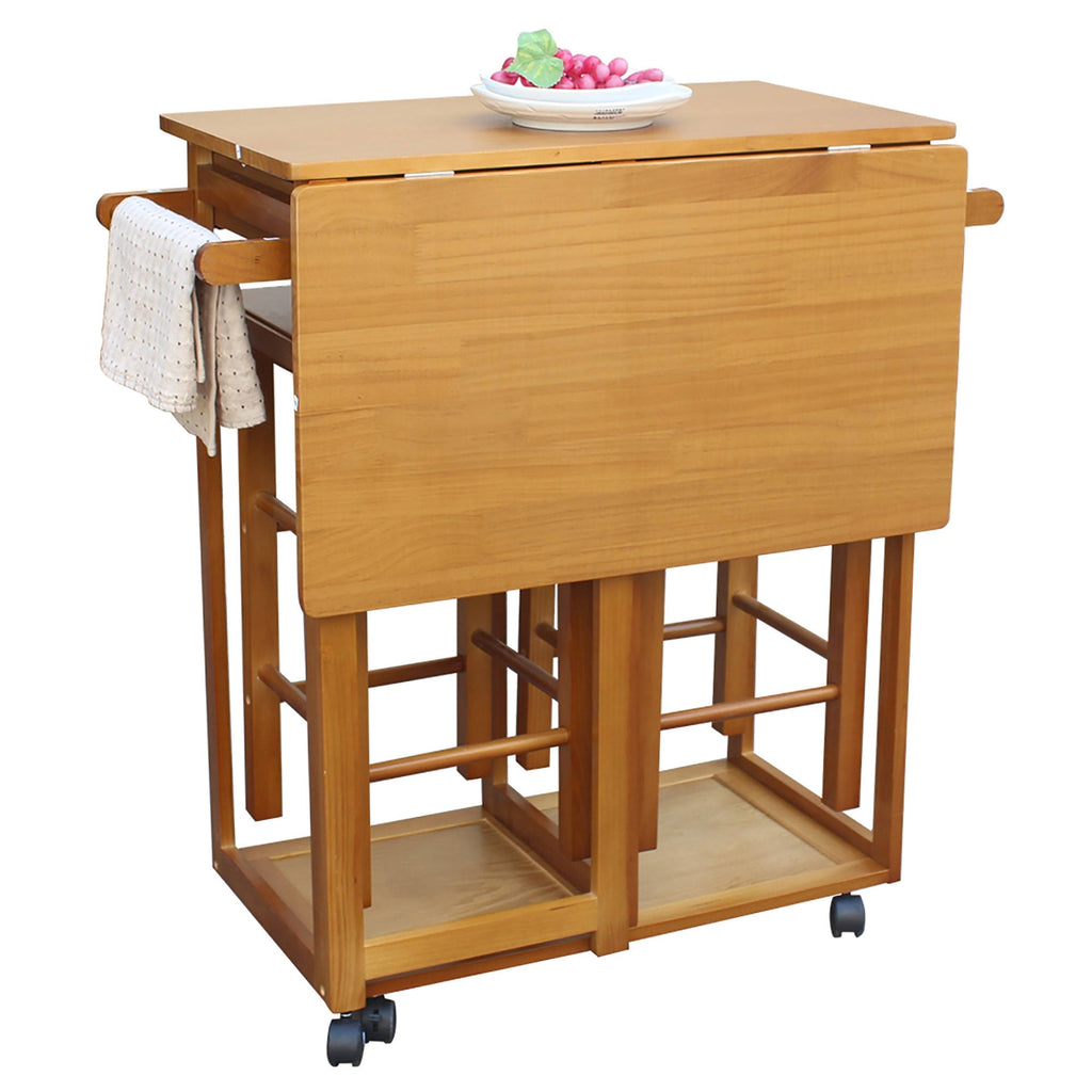 Square Folding Dining Cart Bar Table with 2 Stools N789