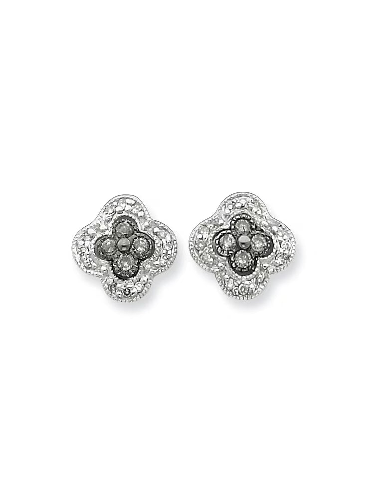 Black and White Diamond Sterling Silver Post Earrings O366