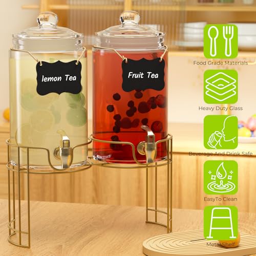 2 Pack 1 Gallon Glass Beverage Dispenser with Stand and Spigot H240