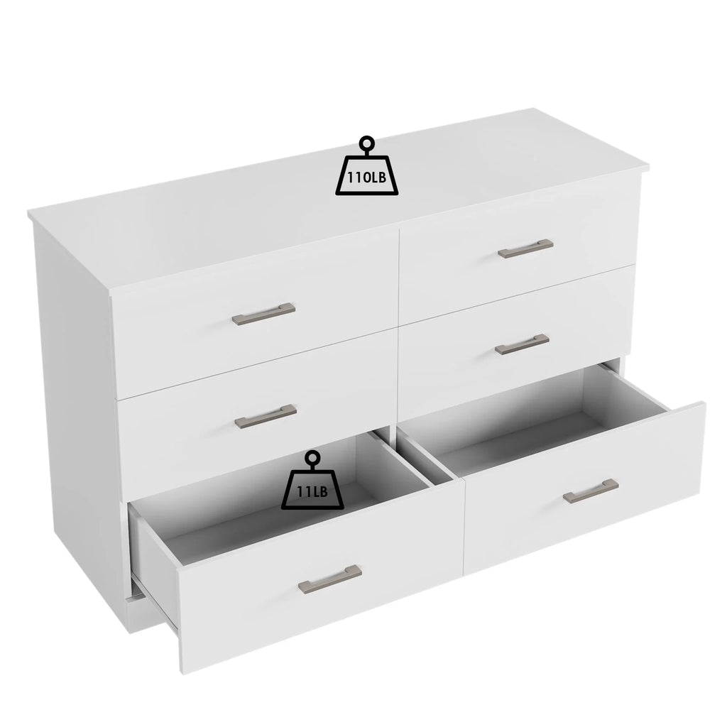 White 6 Drawer Wood Dresser M507