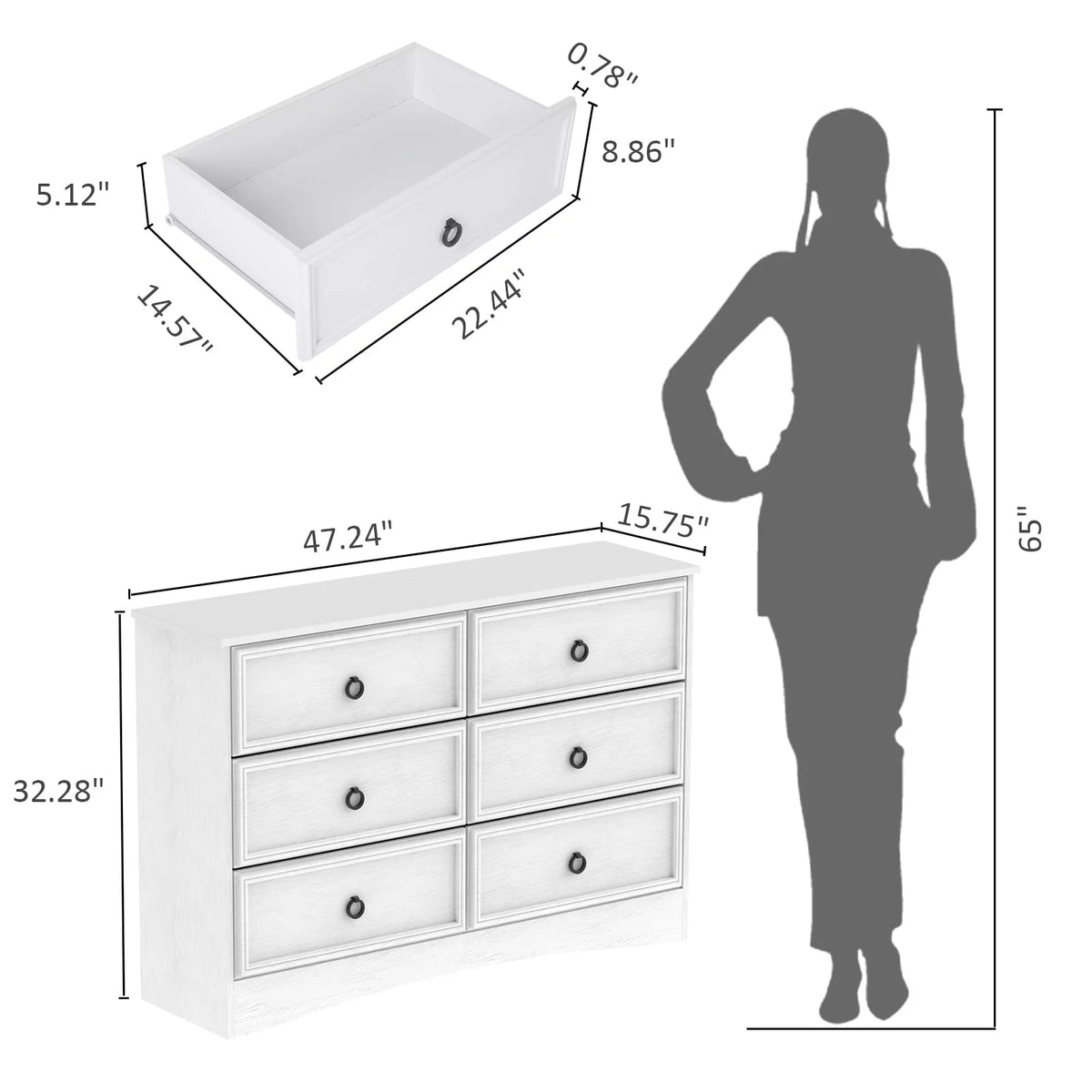 White 6 Drawer Wood Dresser G765438