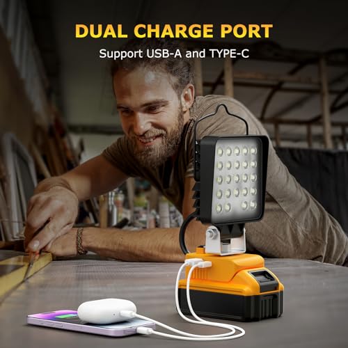 Cordless LED Work Light, 90W 9600LM Portable Flood Light with USB & Type-C Charging P1811