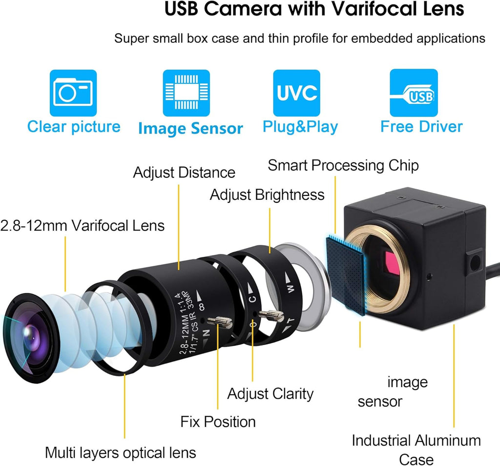 2.8-12mm Varifocal Lens USB Camera 1080P CS Mount 2MP Web Camera Pack of 2 D63343