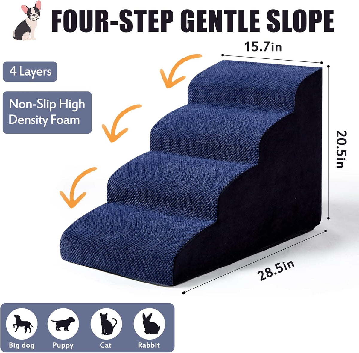Navy Blue 4 Tiers Foam Dog Stairs C3388