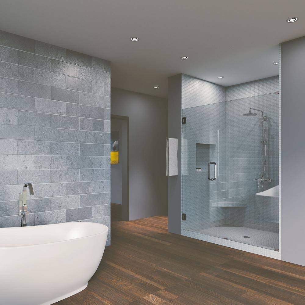 Frameless Hinged Reversible Shower Door and Panel in Brushed Nickel H91746
