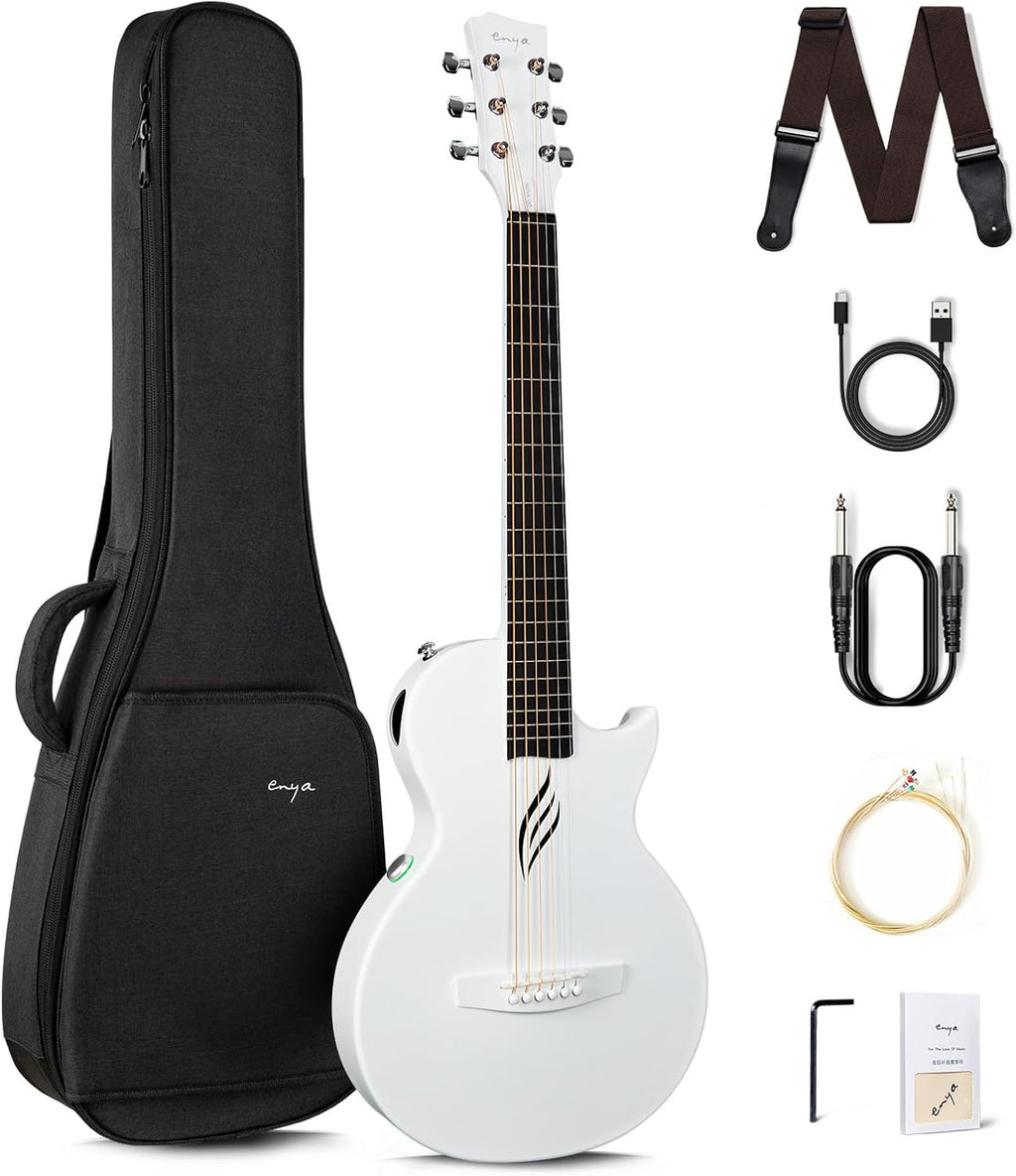 Carbon Fiber Acoustic Electric Guitar 35 Inch Starter Bundle Kit (White) T714