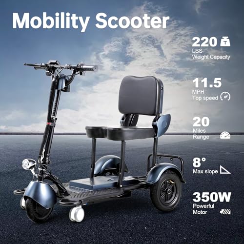 Blue 3-Wheel Folding Mobility Scooter Q18026
