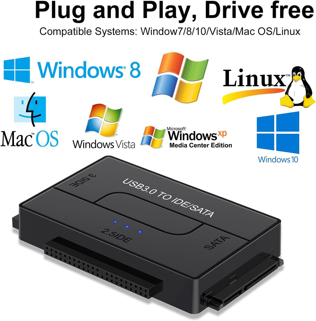 SATA IDE to USB 3.0 Adapter for 2.5 3.5-Inch HDD SSD with 12V 2A Power Supply Pack of 2 T805