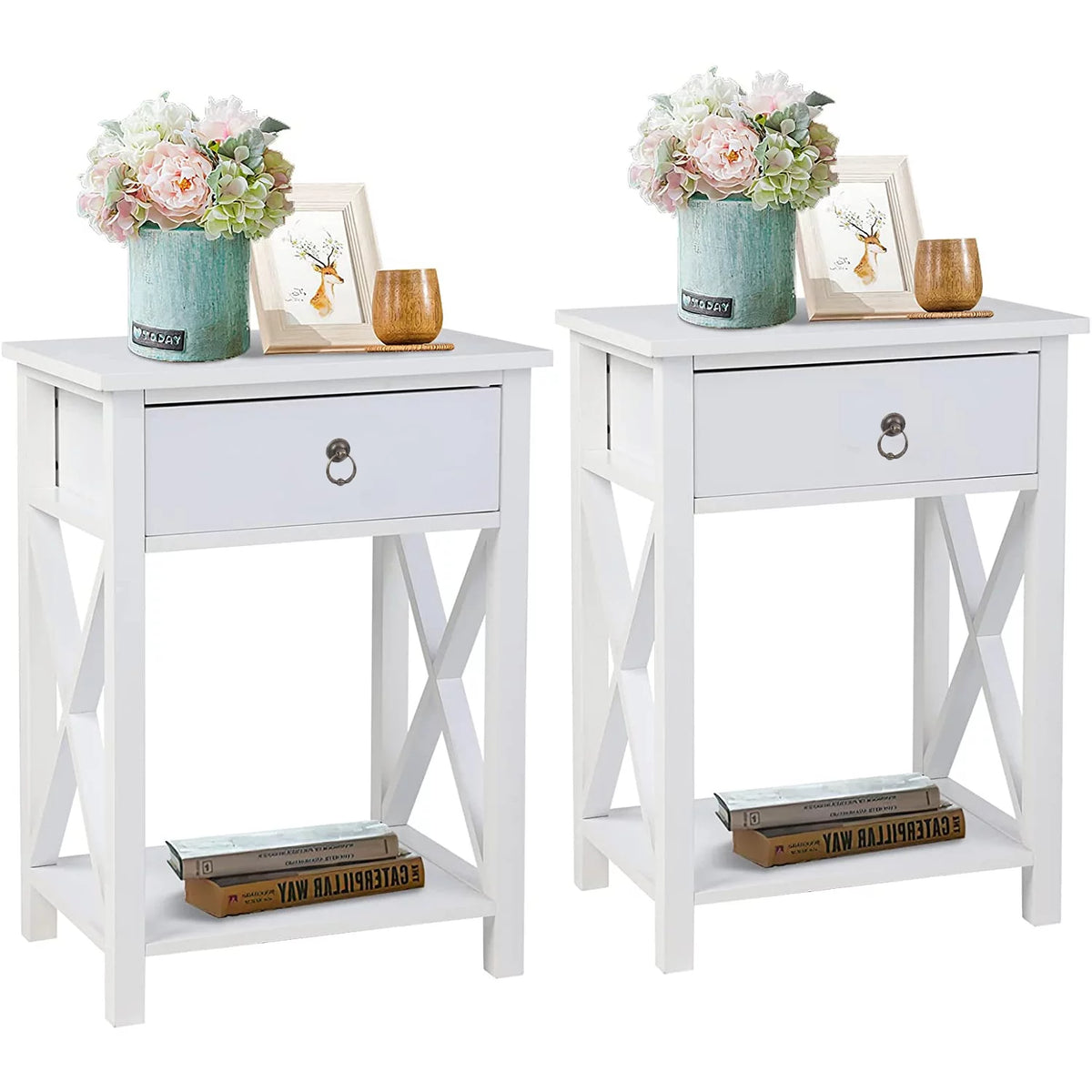 Set of 2 White Nightstands with Drawer Storage U21615