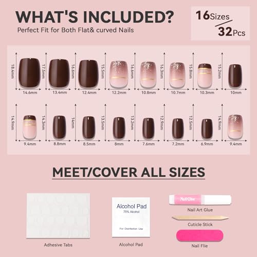 Short Square Press on Nails Set with Stickers B286418