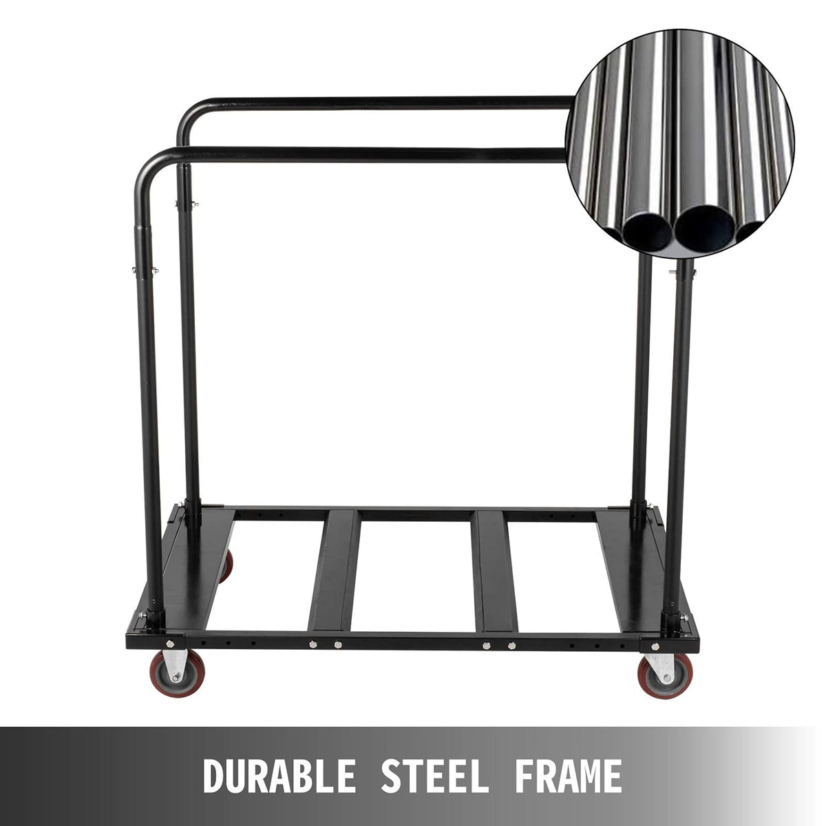Black Folding Cart Steel Frame Rolling Casters 10 Table Capacity W845843