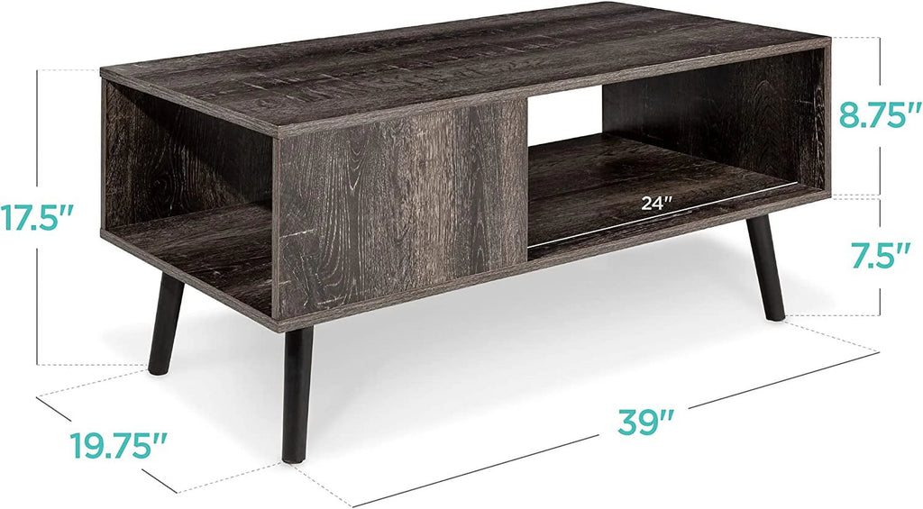 Mid-Century Modern Wooden Coffee Table with Open Storage Shelf F38444