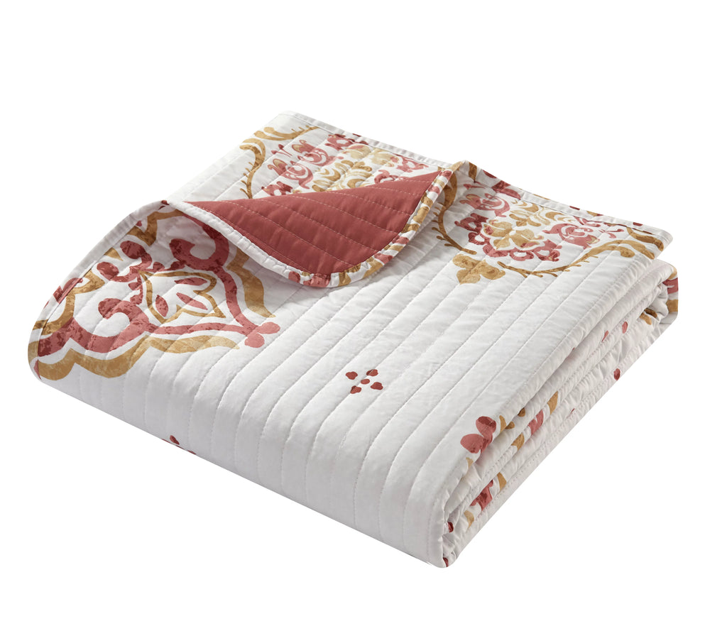 9-Piece Medallion Quilt Set King Coral Gold White P93987