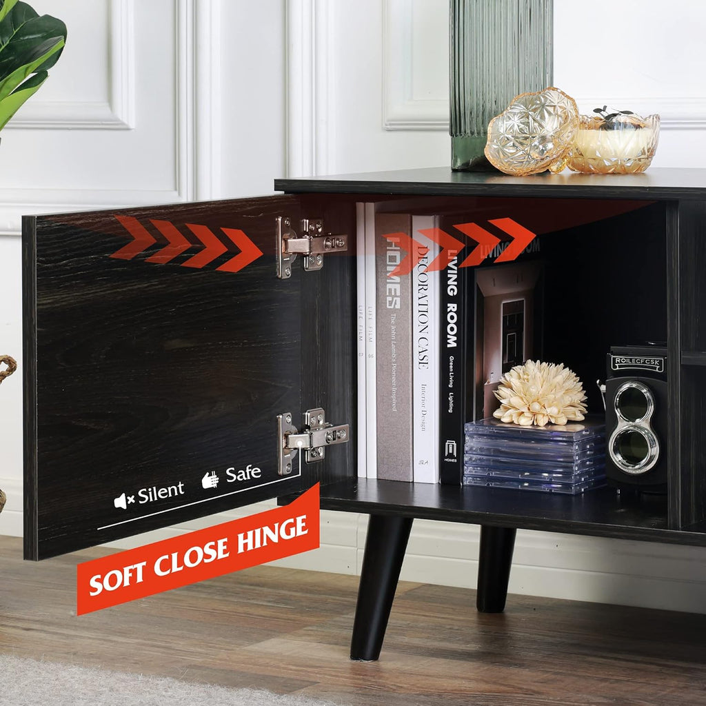 Gray Oak TV Stand with Storage Cabinet and Open Shelves R80243