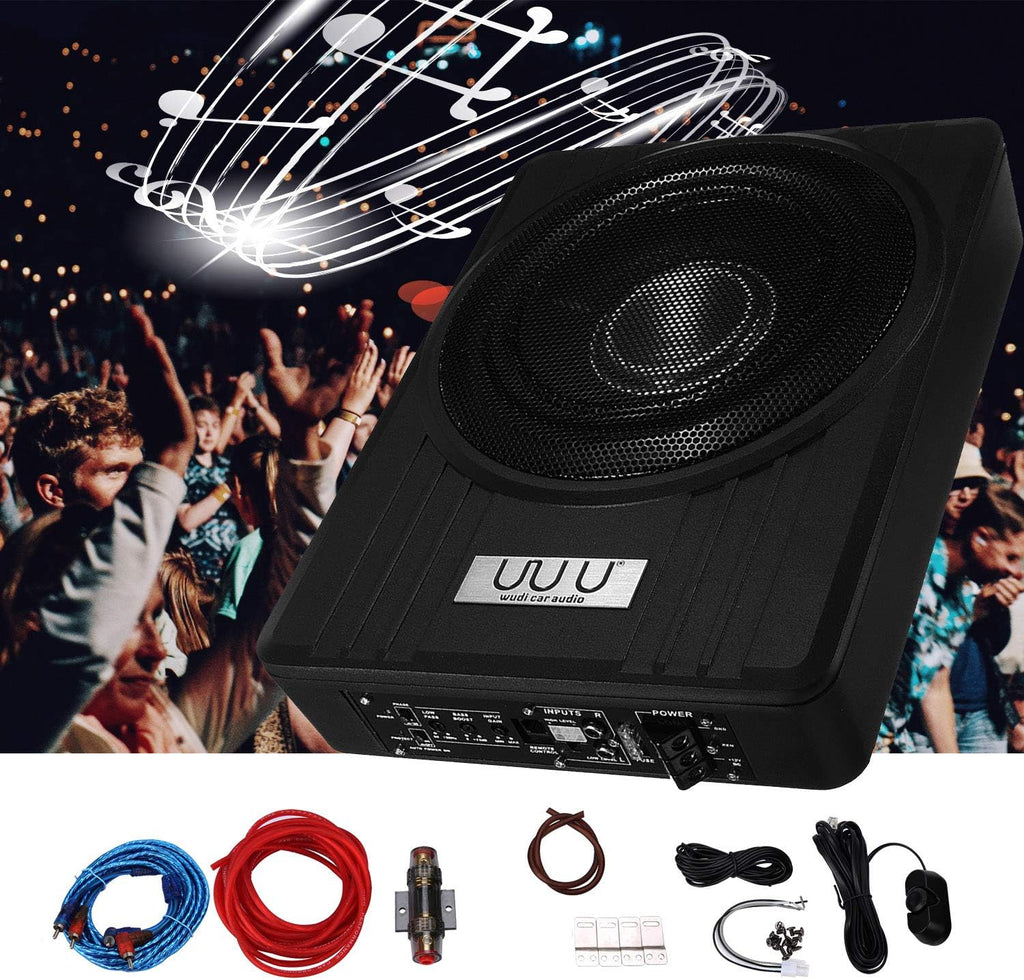 Under Seat Car Active Sub Woofer Black Slim Aluminium Alloy Speaker 12V 600W Y65480
