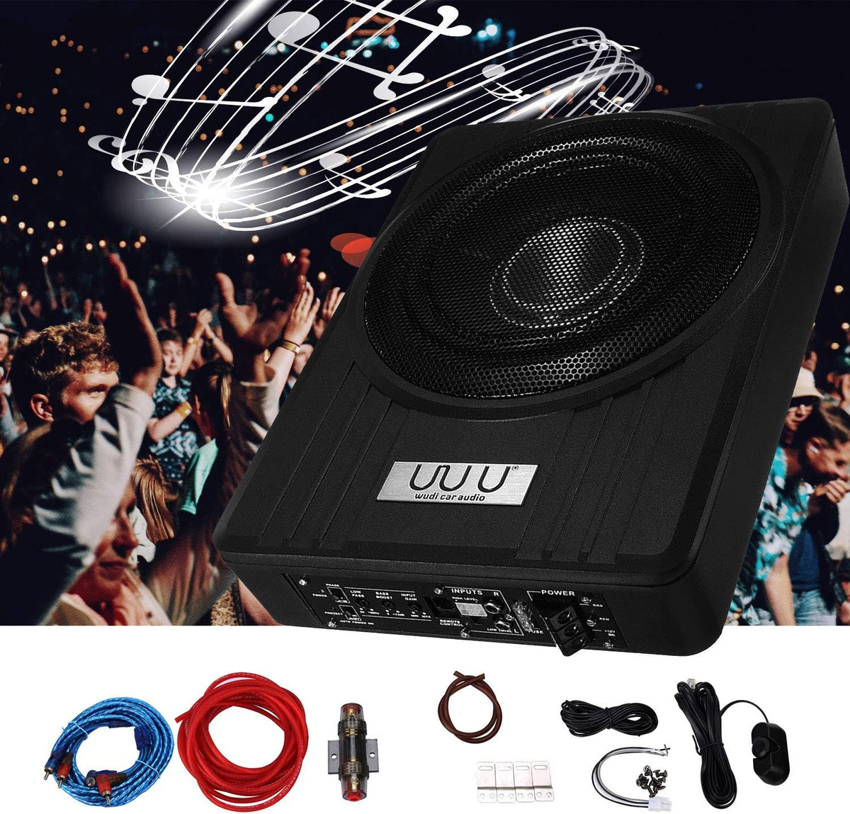 Under Seat Car Active Sub Woofer Black Slim Aluminium Alloy Speaker 12V 600W Y65480