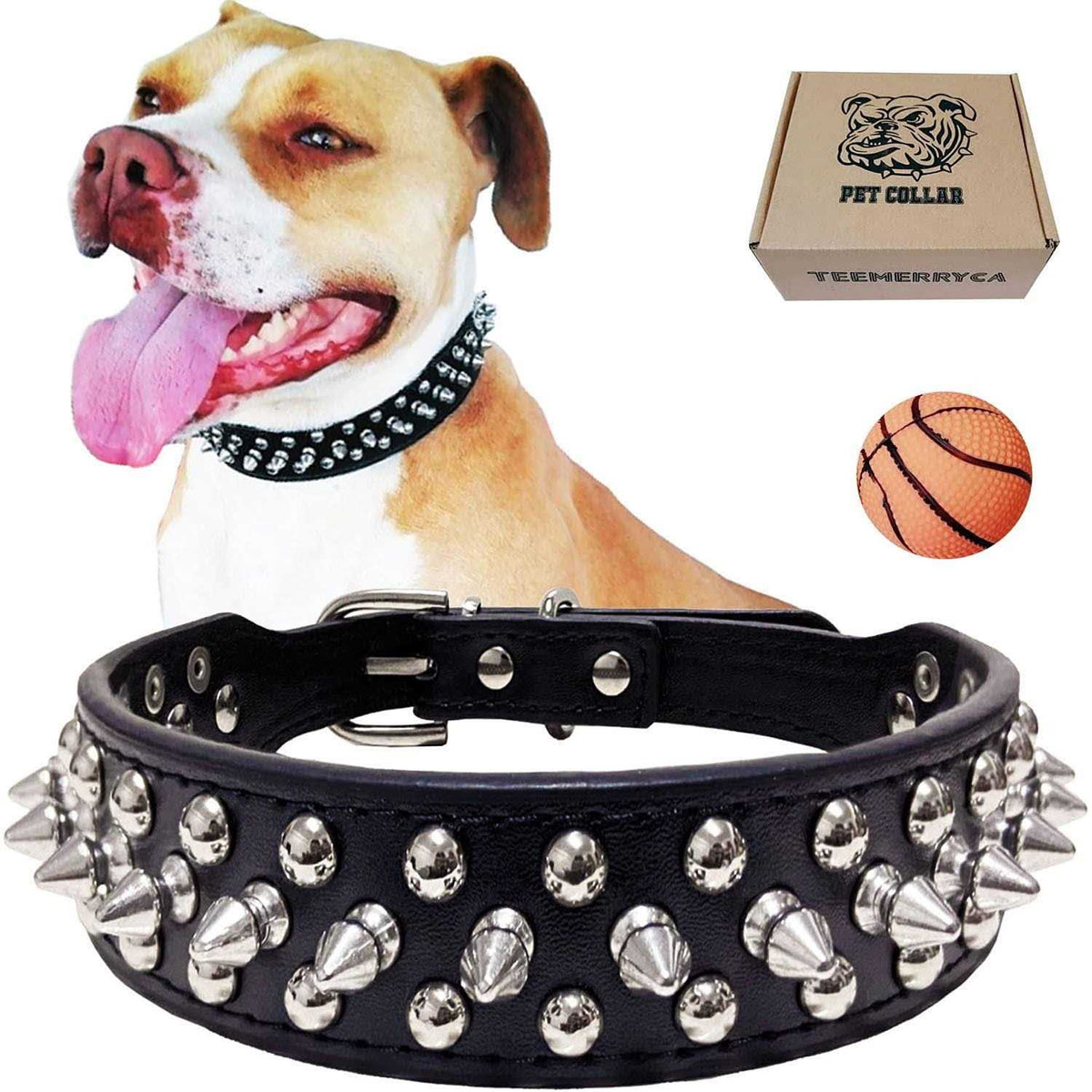 Adjustable Leather Spiked Studded Dog Collars U269688