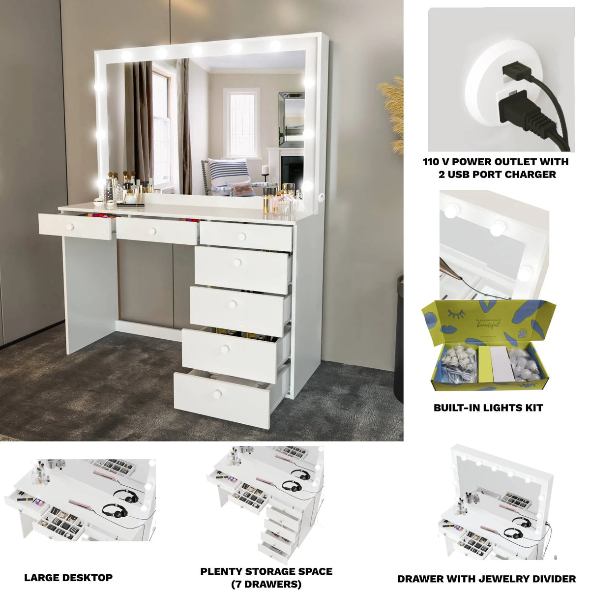Modern Lighted Vanity Set with Mirror V610530