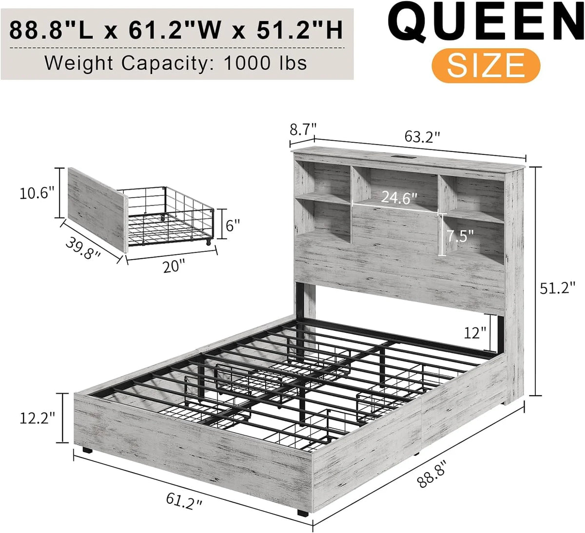Queen Size Wood Storage Bed with 4 Drawers C34360